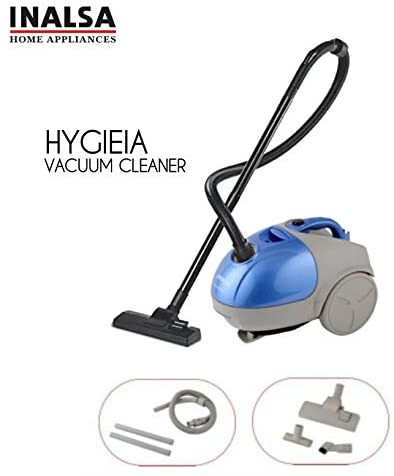 INALSA Vacuum Cleaner HYGIEIA -1000W with 1.5L Washable Cloth Filter Bag, 100% Copper Motor, Powerful 16KPA Suction, Easy Movement, Dust Bag Full Indicator, Cord Winder, (Blue/Grey)