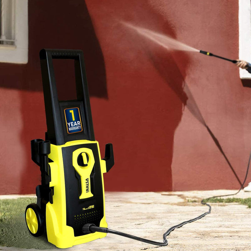 Inalsa PowerShot 1400 W Pressure Washer, Pressure-1523 PSI, Max Flow-372 l/h, Working Radius +9 m, Spray Gun with Extension Rod, High Pressure Hose Pipe for Multi Cleaning Home & Car Washer  (Yellow, Black)