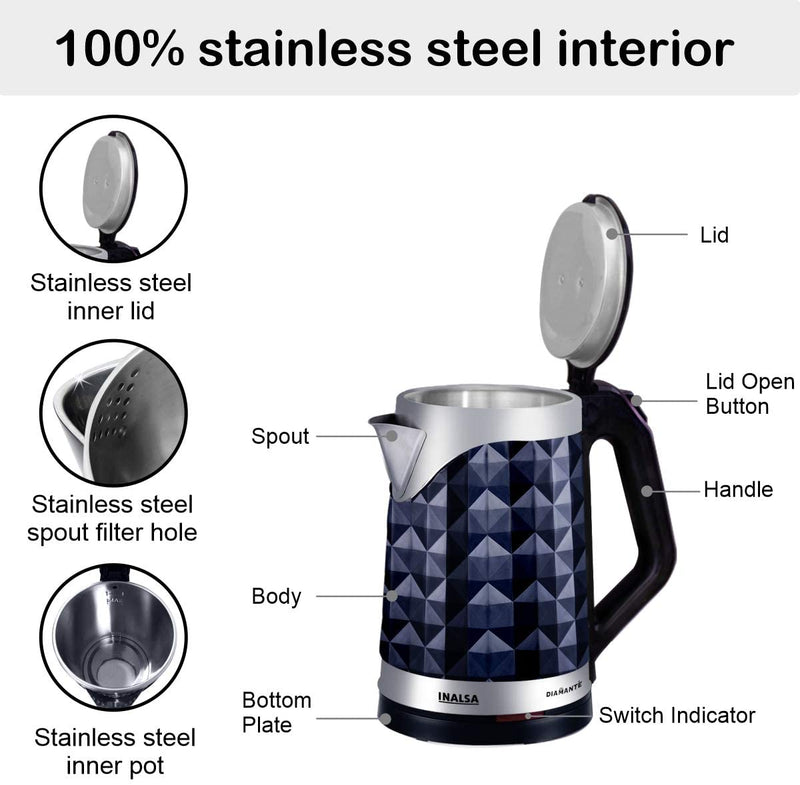 Electric Kettle Xtra Large, 1.8L Double Wall 100% Stainless Steel
