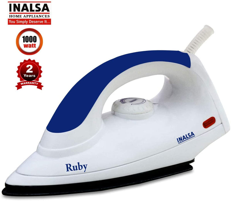 Inalsa Ruby 1000-Watt Dry Iron with Non-Stick Coated Soleplate (White and Purple)