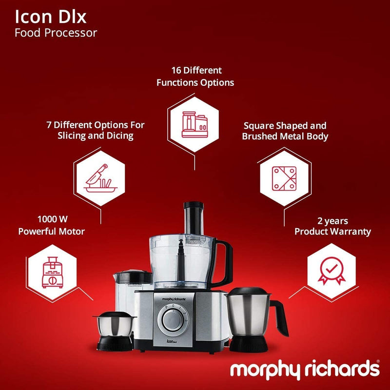 Morphy Richards Icon DLX 1000-Watt Food Processor, Silver