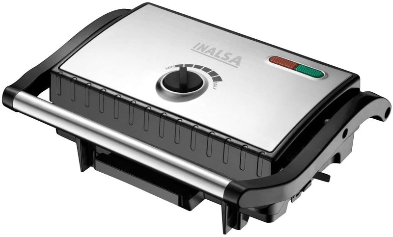 Inalsa Treat 1500W Panini Grill Sandwich Maker with Oil Tray, Floating Hinges & Adjustable Temperature Control, Big Size to Fit 4-Slice Bread,(Black/Grey)