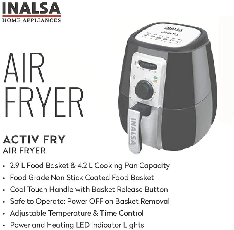 Inalsa Activ 4.2 Liters 1400W Air Fryer With Smart Rapid Air Technology, White