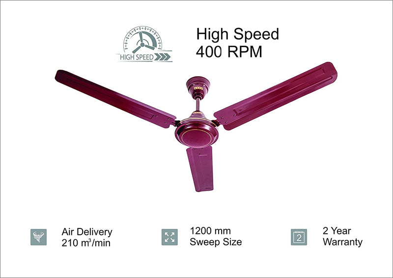 Usha Racer 1200MM Ultra High Speed 400RPM Ceiling Fan Brown W/O REG