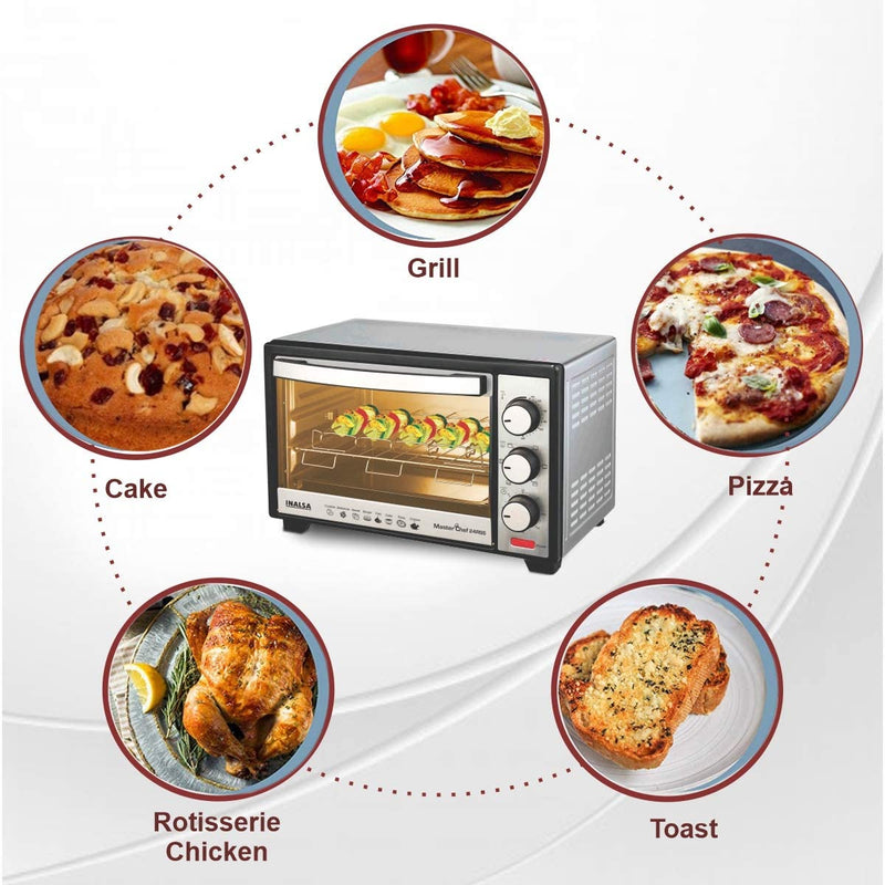Inalsa Oven Masterchef 24RSS OTG (24L)-1600W with Motorised Rotisserie & Temperature Selection|6 Stage Heat Selection |Stainless-Steel Finish,(Silver)