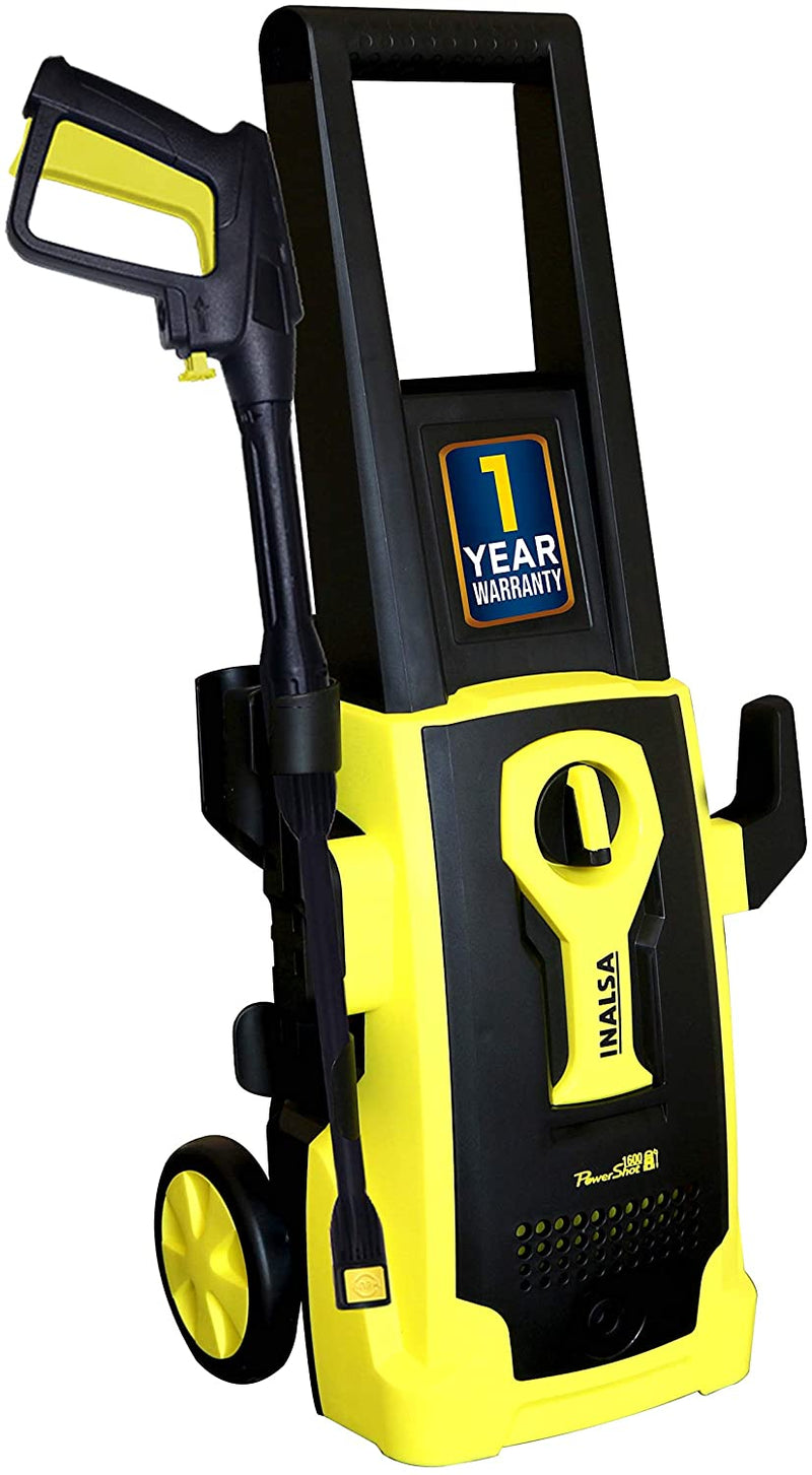 Inalsa High Pressure Washer PowerShot-1600W|100% Pure Copper Motor|Pressure-135 Bar, Max Flow-408 l/h, Working Radius +11 m,5M High Pressure Hose Pipe for Cleaning Homes, Cars, Garden, (Yellow/Black)