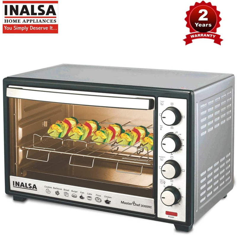 Inalsa Oven MasterChef 30SSRC OTG (30L) with Motorised Rotisserie and Convection, 1600W, 4 Stage Heat Selection, Stainless-Steel Finish (Silver)