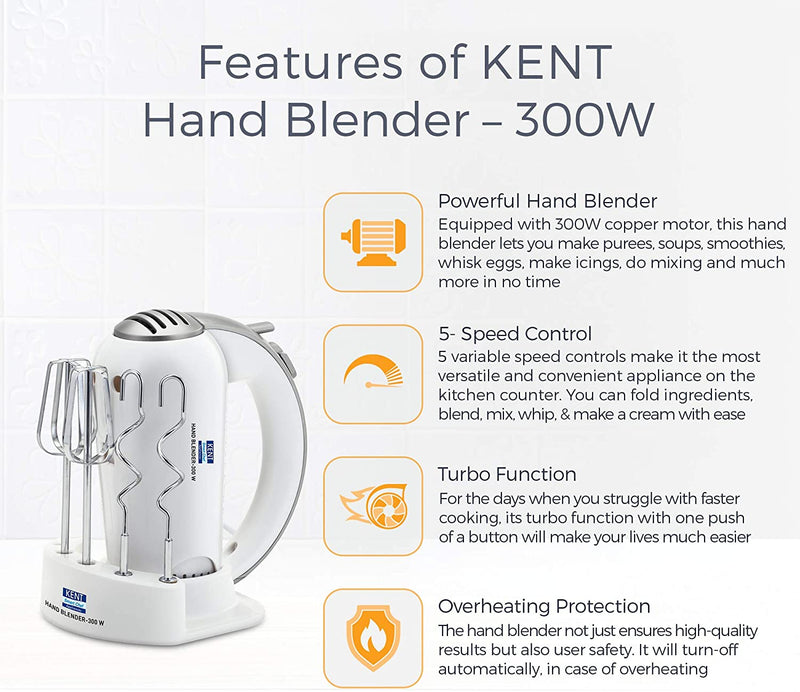 KENT Hand Blender- 300 W, White