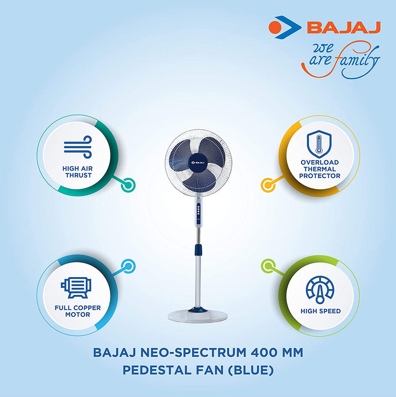 Bajaj Neo-Spectrum 400 mm Pedestal Fan (Blue)