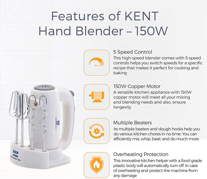 KENT Hand Blender- 150 W, White