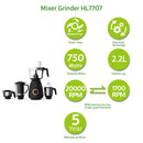 Philips HL7707/00 Mixer Grinder, 750W, 4 Jars (Black)